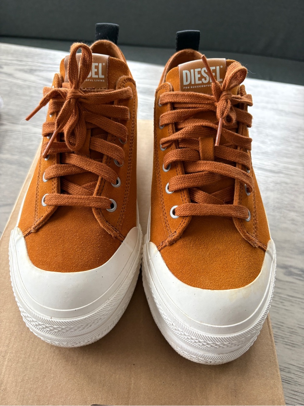 Diesel Rust Orange Low-Top Canvas Sneakers with White Rubber Toe